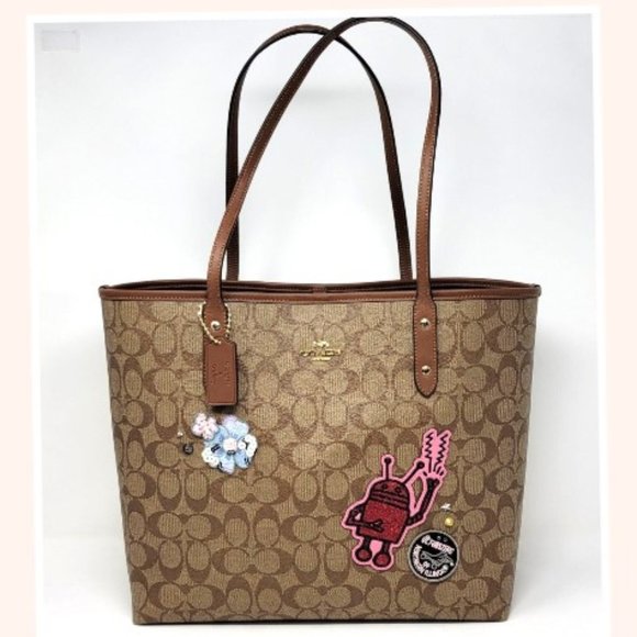 Coach Keith Haring Signature Canvas w/ Patches Tote Bag